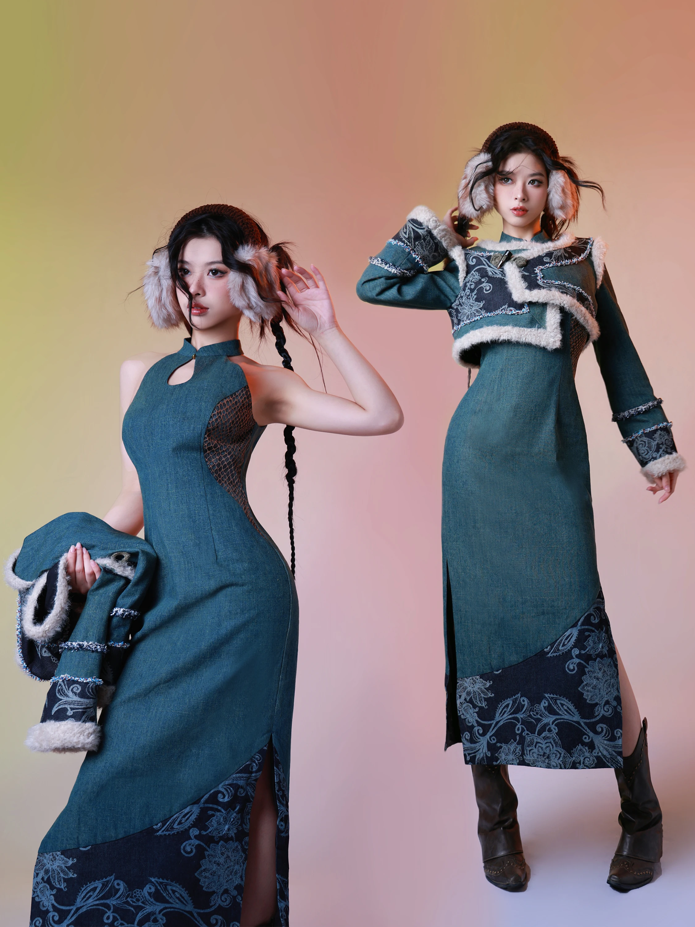 

Сладкий крутой джинсовый комплект с юбкой из овчины, дикий свободный дух, модный длинный хлопковый комплект для повседневной носки