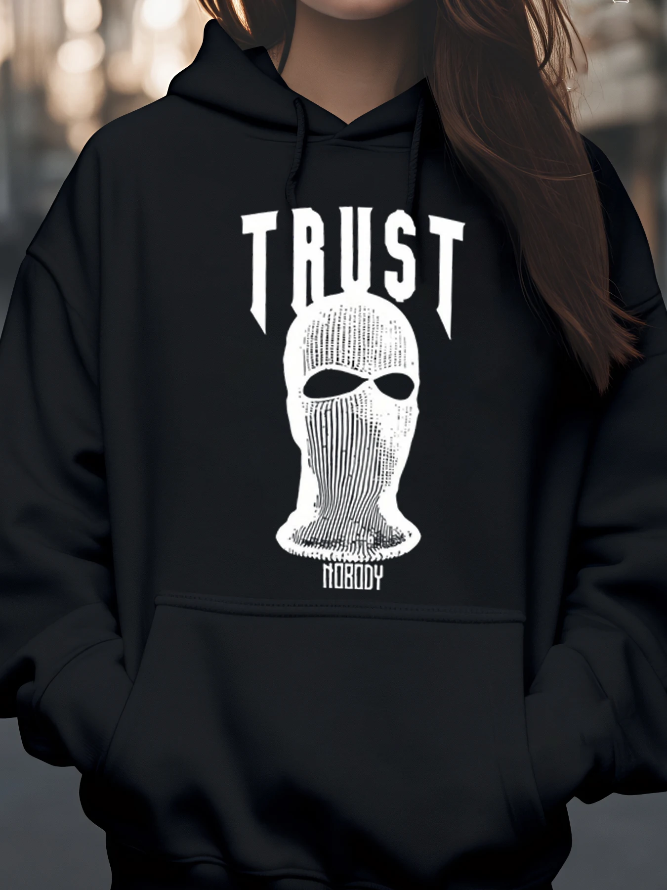هوديي Trust Nobody مع قناع مطبوع لزي الهالوين ملابس الشارع للرجال والنساء