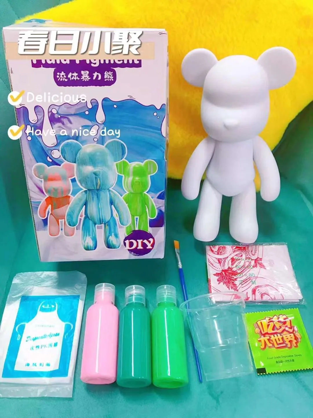 Zestaw do malowania fluidem akrylowym 23CM Violent Bear, farby akrylowe, zestaw kolorów Fluid Bear, zabawka DIY dla dzieci i uczniów, prezent urodzinowy — zdjęcie 3