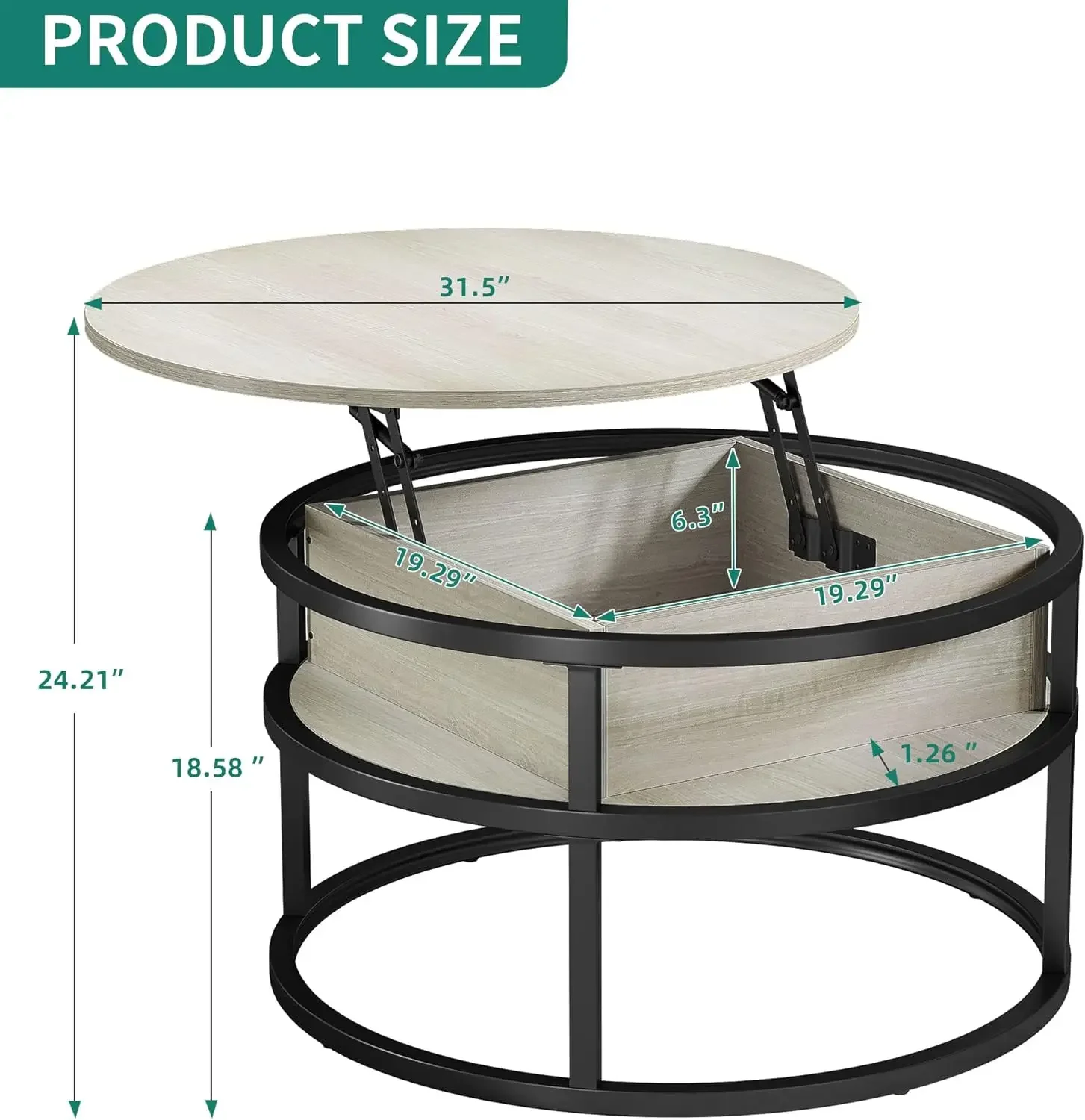 Mesa de centro redonda com elevador, mesas de centro para sala de estar com compartimento de armazenamento oculto, mesa de centro moderna com armazenamento