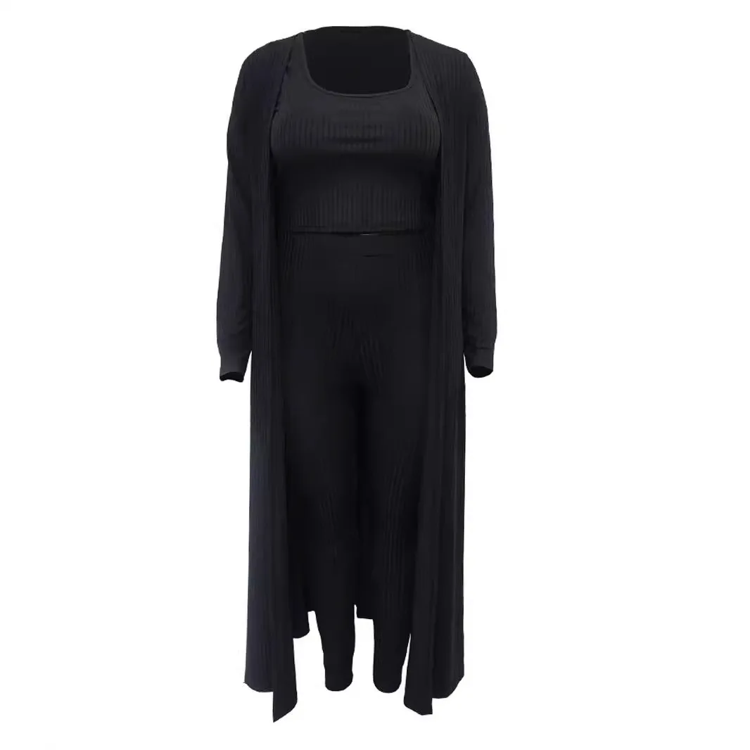 European And American High Elastic Pit Three-Piece plus Size Casual Fashion Sexy Temperament Suit for Autumn Winter