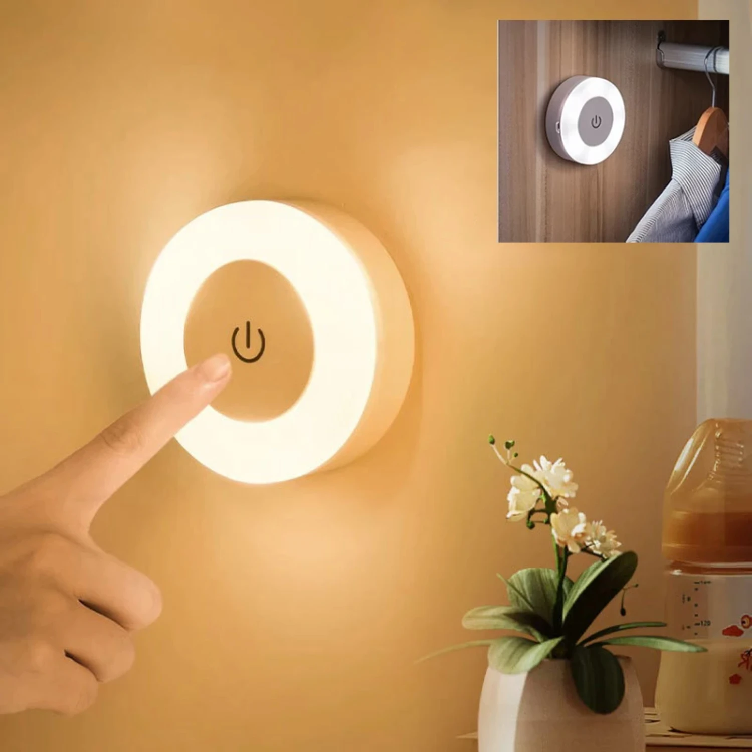USB Rechargeable Dimmable LED Night Light Wall Lamp - Enhance Bedroom, Hallway, Kitchen Ambiance & Ease with Convenient, Portabl