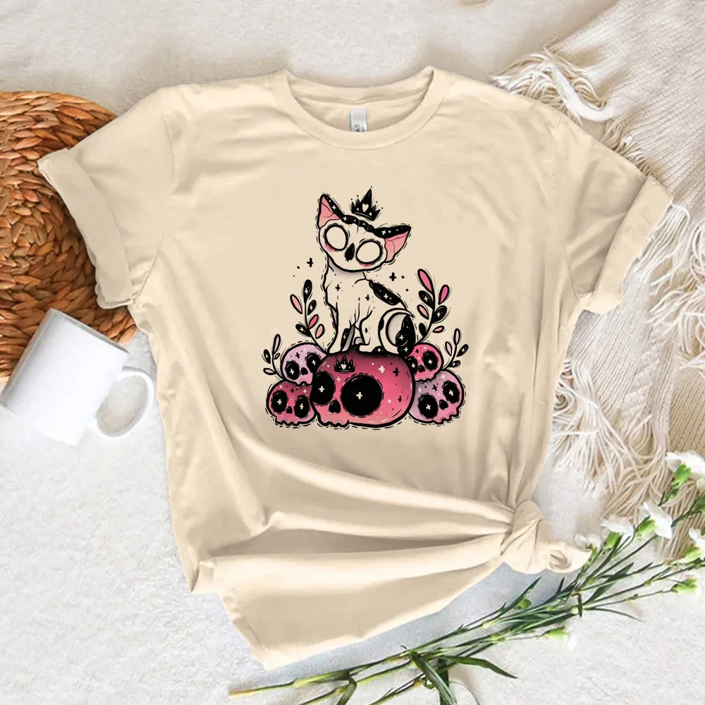 

Pastel Goth Cat t-shirts women Japanese top female anime manga funny clothing