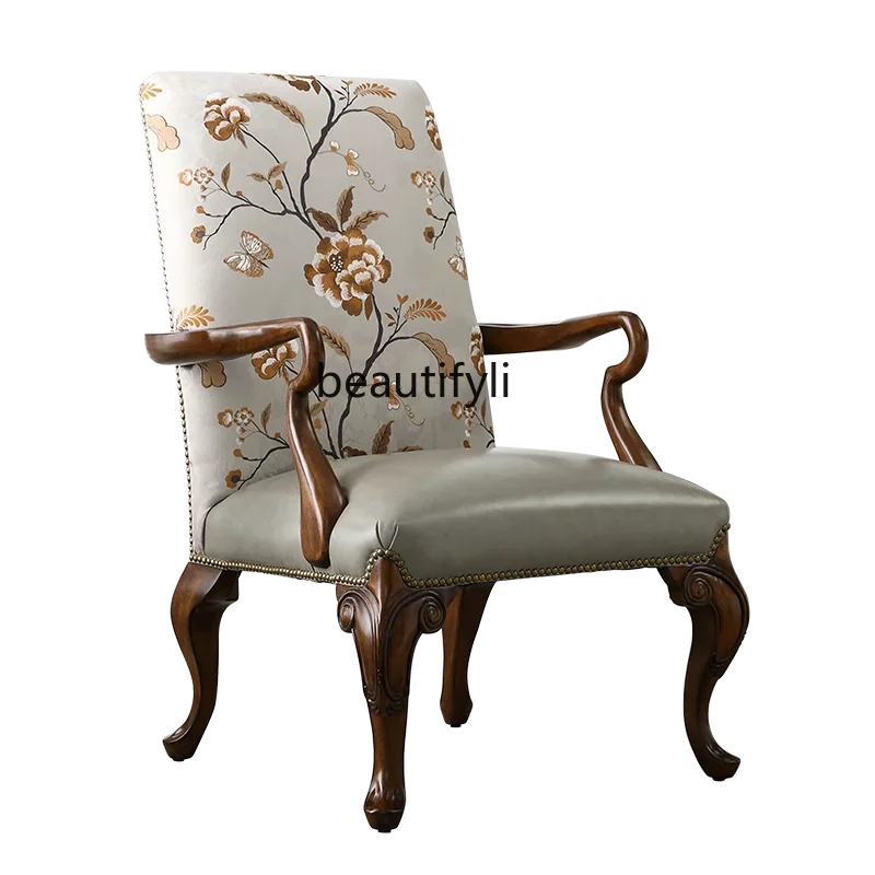 

American solid wood sofa chair American light luxury tiger chair casual leather fabric lazy high back chair