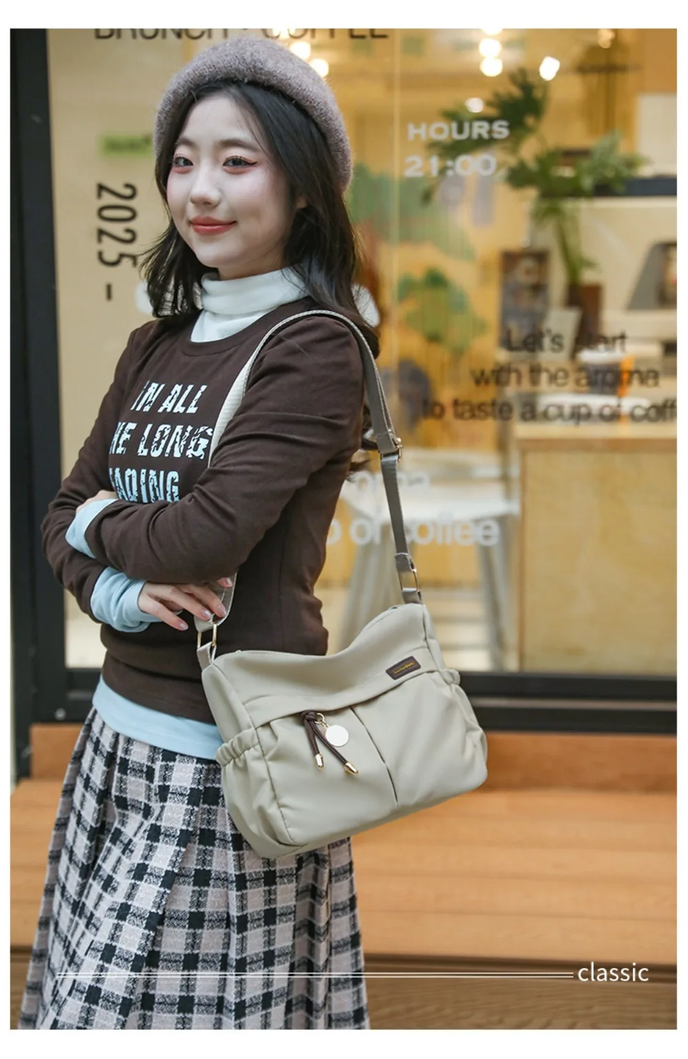 Lässige Nylon-Umhängetasche, leichte, einfarbige Umhängetasche, große Kapazität, Einzelschultertasche für Damen – Detail 8