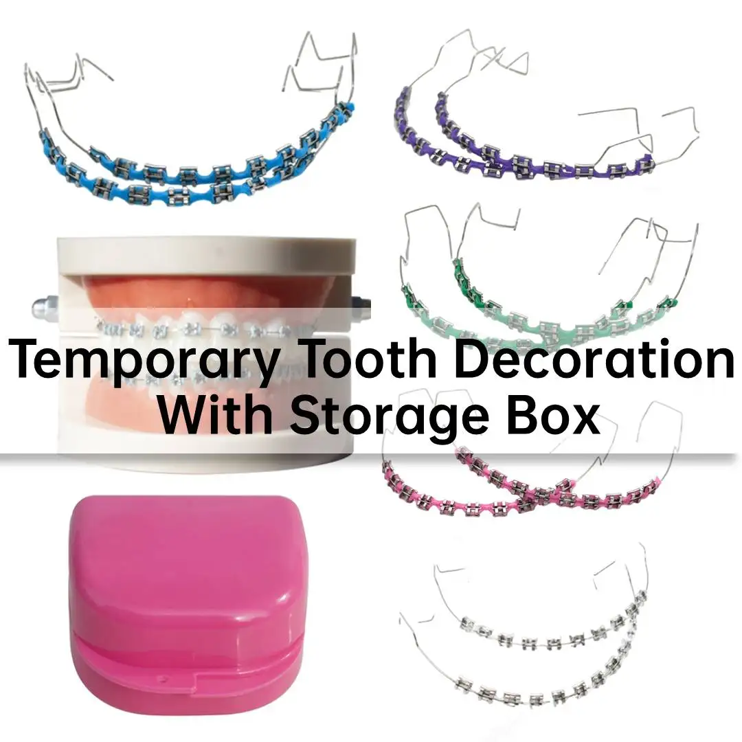 1 Pair Fake Braces for Teeth Colorful Temporary Tooth Dentistry Decoration with Metal Wires Orthodontic Ligature Ties Tooth Gems