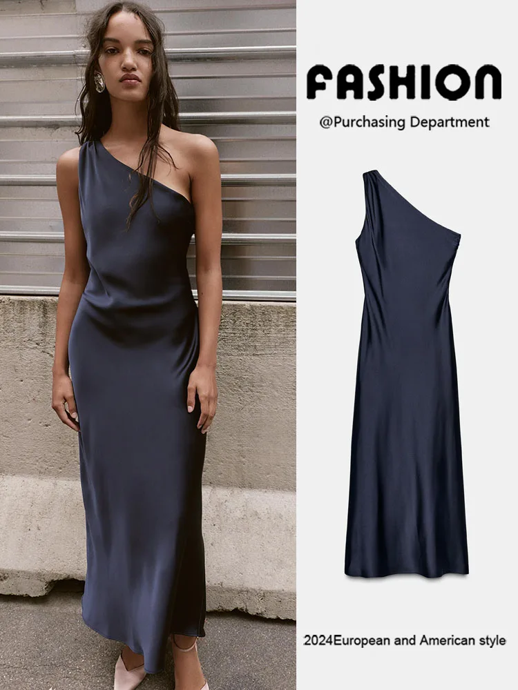 

Новое поступление, осенняя асимметричная шелковая атласная текстура миди Dr, женская мода Ele Sle 978399 600 40, женская одежда