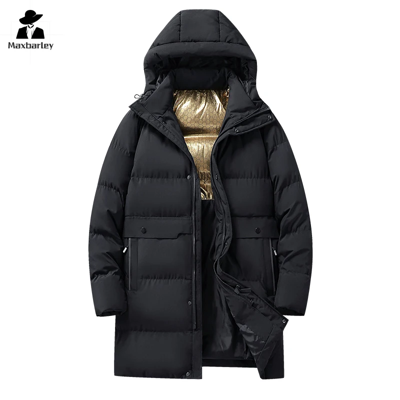 7XL Winter Men\'s Long Jacket Fashion Graphene Heating Thick Warm Hooded Parka Women\'s Solid Color Simple Down Cotton Padded Coat