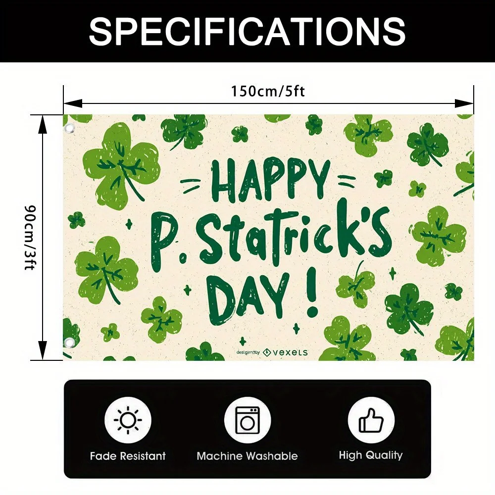 St. Patrick's Day Outdoor Flag Happy P. St. Patrick’s Day Shamrock Print Garden Decoration Durable Polyester No Electricity