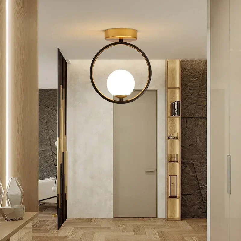 Nordic Led Ceiling Lamp for Black Gold Suspended Chandelier Decor Corridor Cloakroom Balcony Interior Glass Lighting Fixtures