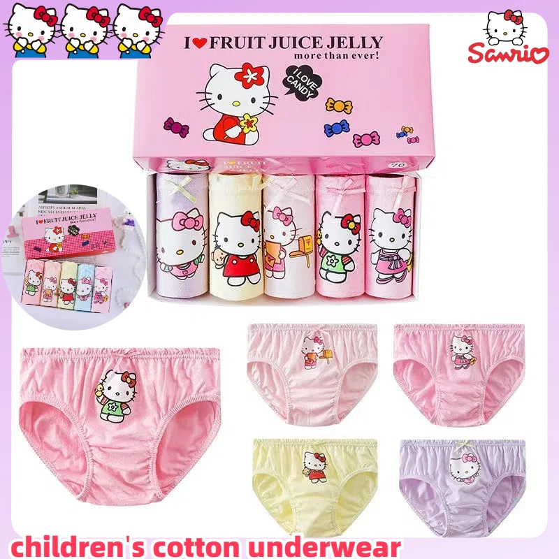 Sanrio Girl Panties Lovely Hellokitty 5pieces/Box Children Triangle Underwear Soft Cotton Boxed Briefs For Girls 2-14 Years Old