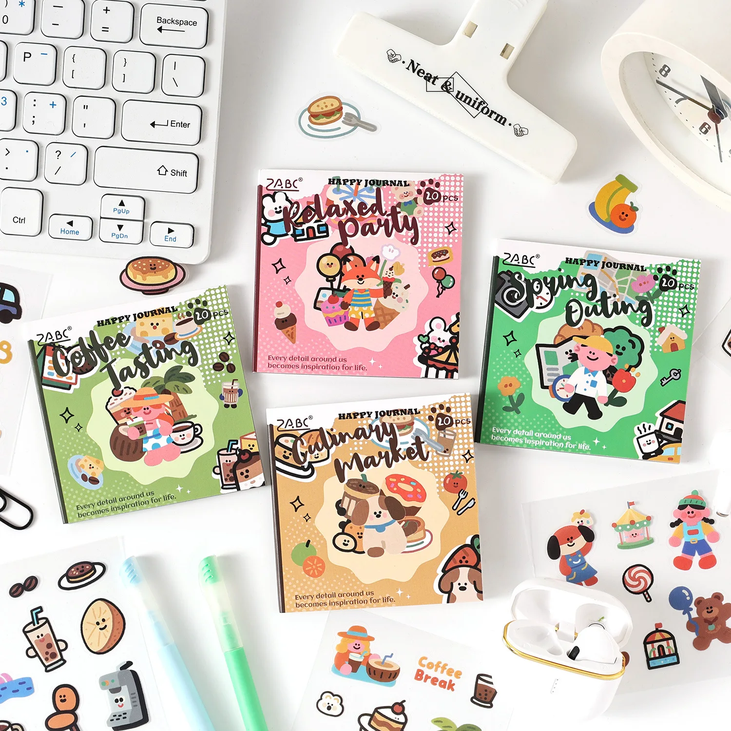 20 Sheets Cute Mini Cartoon Pattern Stickers for DIY Handmade Album Scrapbooking Decorative Paper Supplies