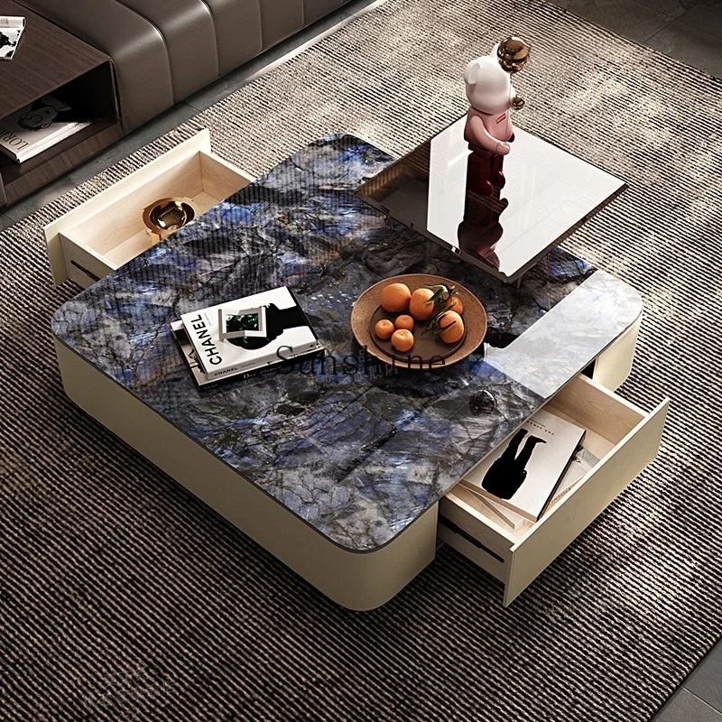 

Marble coffee table household Italian minimalist living room small apartment saddle leather floor cabinet