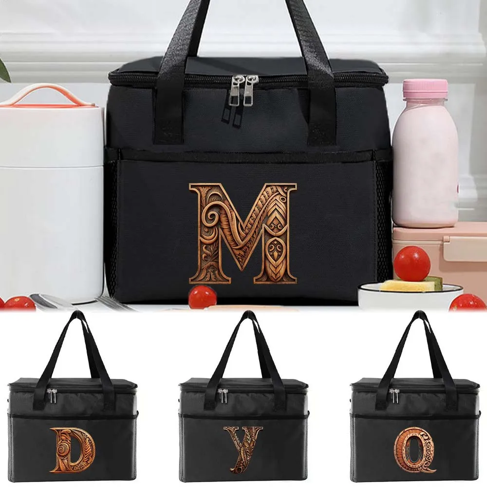 Portable Lunch Bag for Kids Insulated and Waterproof - Unisex Food Storage Dinner Box Bento Bag Wood Art Series Printing