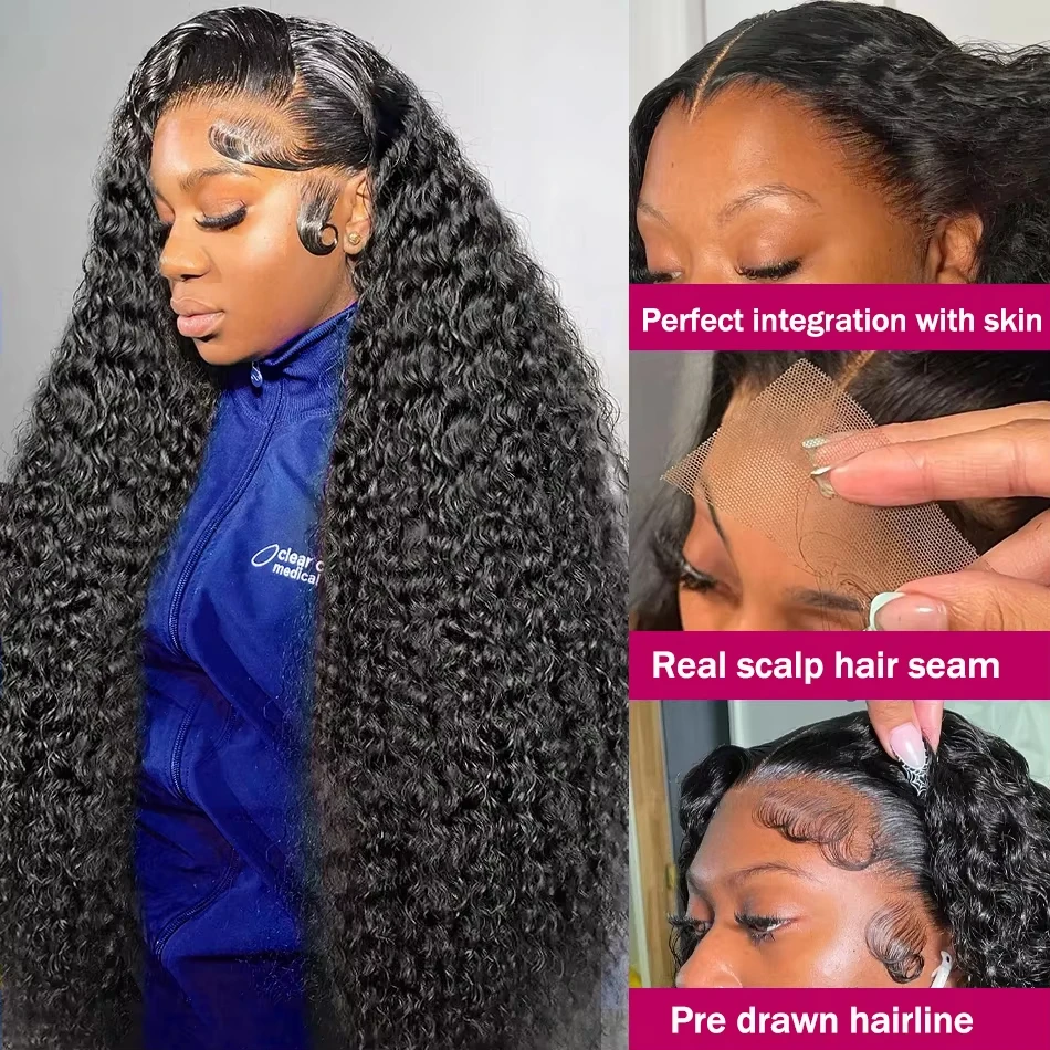 40" Deep Wave Remy Human Hair Wig 220% Density 13x6 HD Lace - Image 3