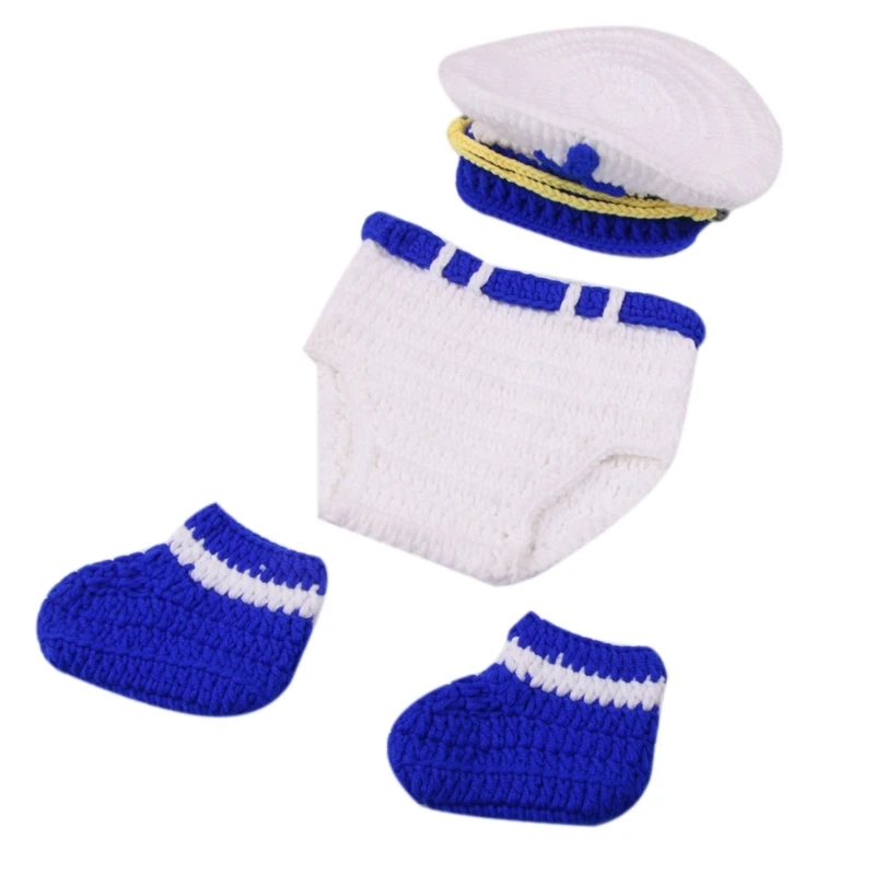 Pasgeboren politie fotografie kleding fotostudio's rekwisieten handgemaakte gehaakte hoed luier set baby kostuum outfits unisex