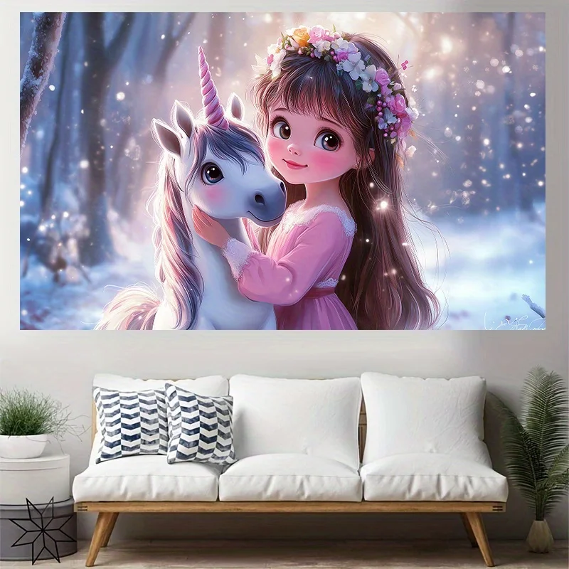 Princess and Unicorn Digital printing polyester wall tapestry suitable for use in living rooms bedrooms offices bars and party