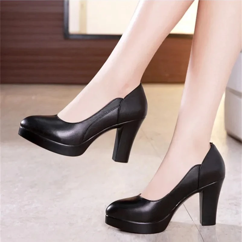 

2024, женские туфли-лодочки на платформе, большие размеры 35–43, весенние формальные офисные туфли на блочном каблуке, женские туфли на высоком каблуке