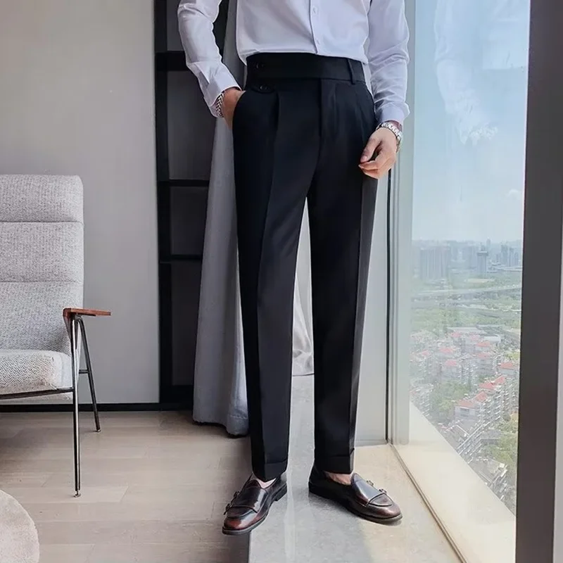 Italian Naples Pants Men High Waist Straight Elegant Social Suit Trousers Korean Fashion Business Casual Pants Men\'s Clothing