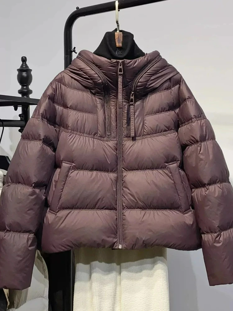 

Artistic Simple Soft Puffy Down Cotton Jacket Women's Winter Korean Loose Small Size Bread Hat Warmth Female Outerwear