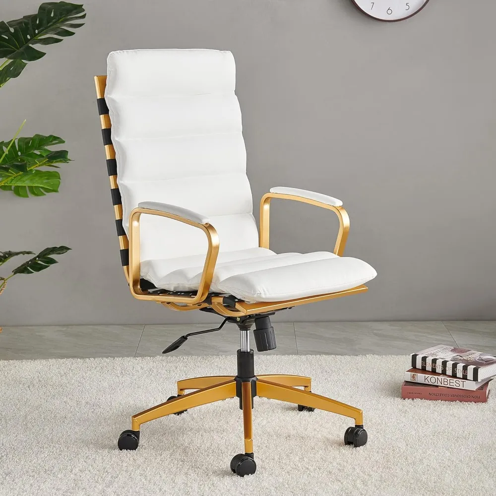 

Gold Office Chair Modern White and Gold Desk Chair Big and Tall Heavy Duty Office Chair 350 lb Capacity High Back Leather Home