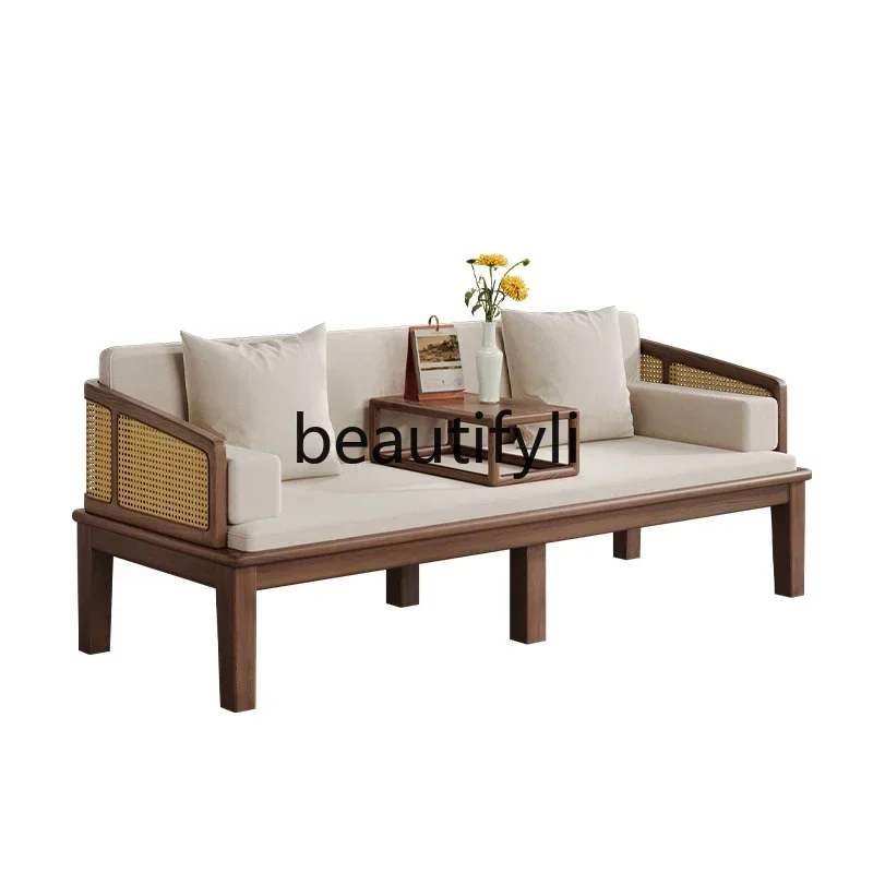 D178 New Chinese Arhat bed 3 meters solid wood rattan sofa bed concubine collapse dual-purpose sliding bed collapse