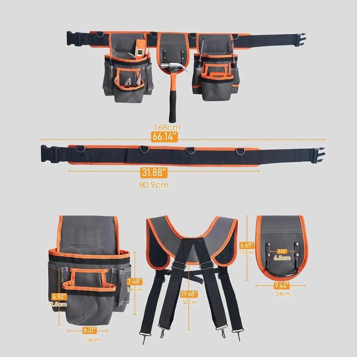 New Heavy Duty Tool Belt Utility Toolbelt Adjustable Waist Holder with Suspenders,19 Pockets for Electrician Plumbing Repair