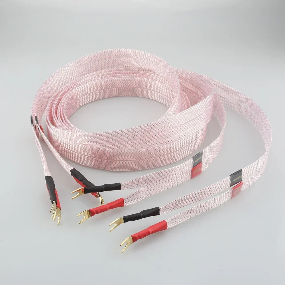 High Quality OCC Silver Plated Speaker Cable HIFI Loudspeaker Cord with Gold Plated Y Spade Plug Connector