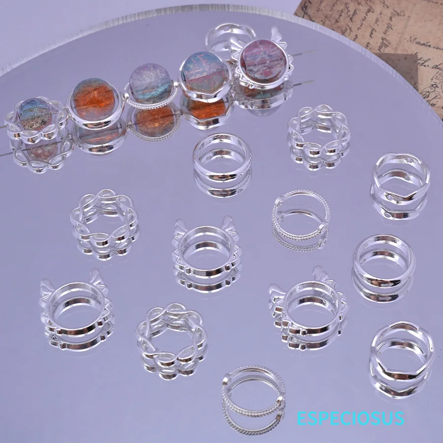 Silver Color Plated Double Hole Hollowed Spacer Beads Ring Connectors For DIY Bracelets Beads Circle Frame Alloy Accessories