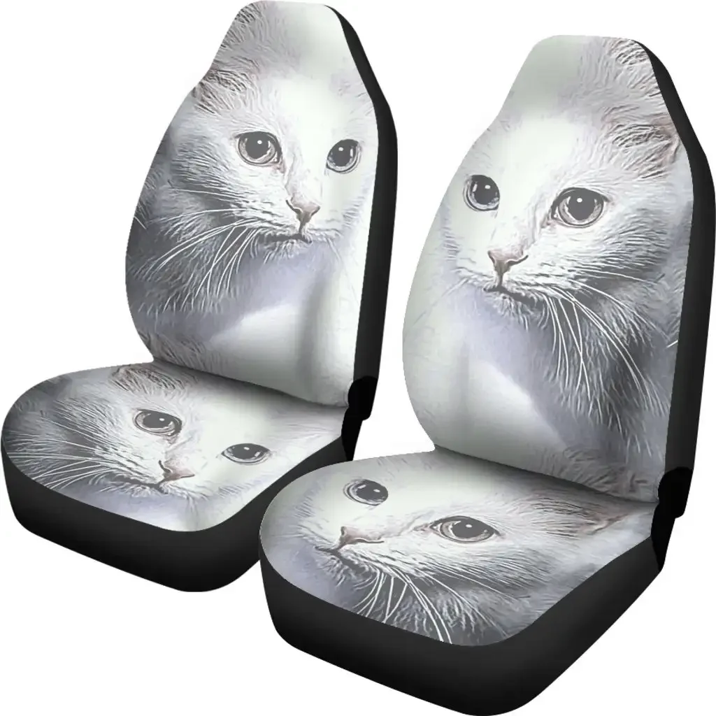 Turkish Angora Cat Print Car Seat Covers Set 2 Pc, Car Accessories Seat Cover