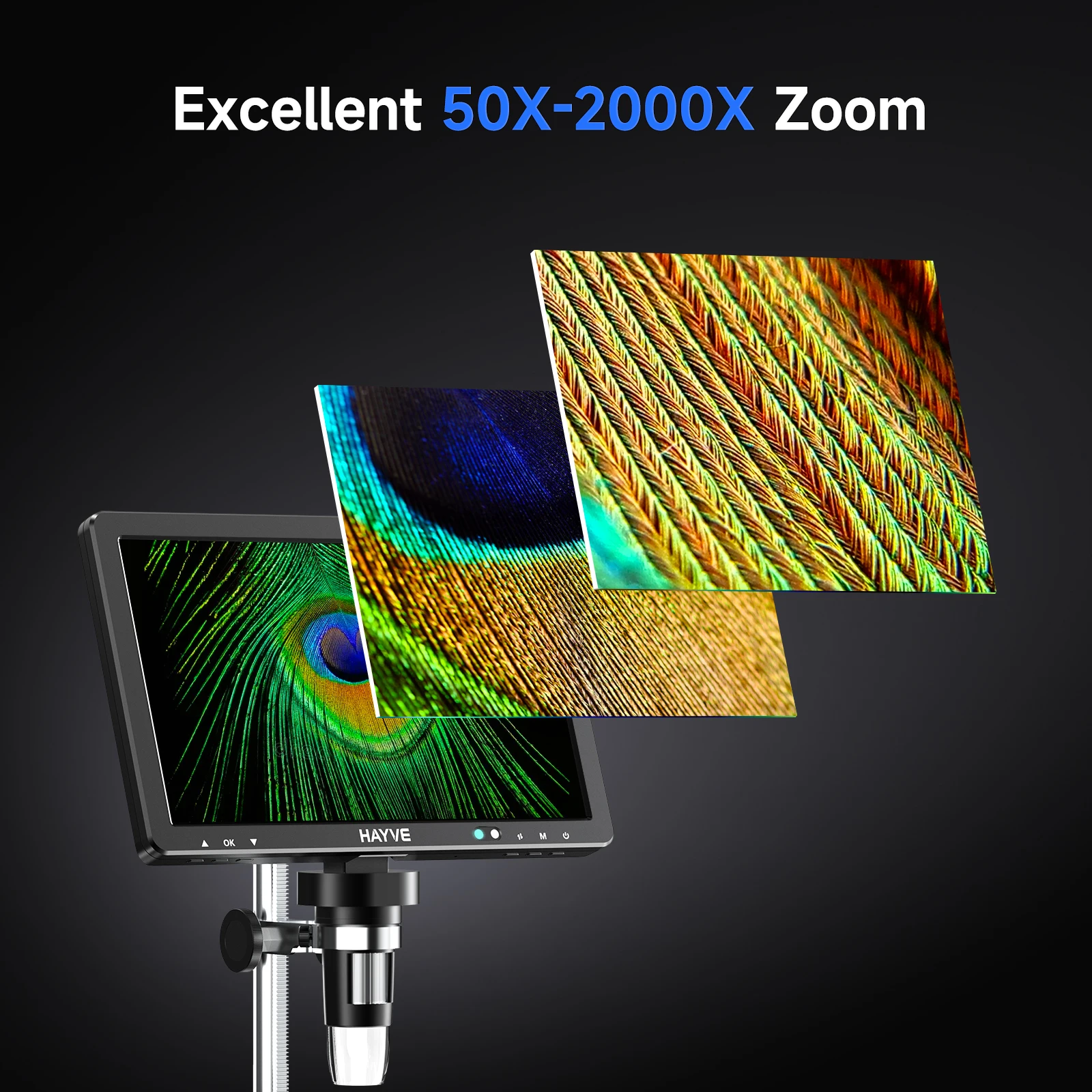 Hayve 10.1\'\' HDMI Digital Microscope 2000X Coin Microscope with 10 LEDs 20MP Soldering Microscope Compatible with PC/TV（32GB)