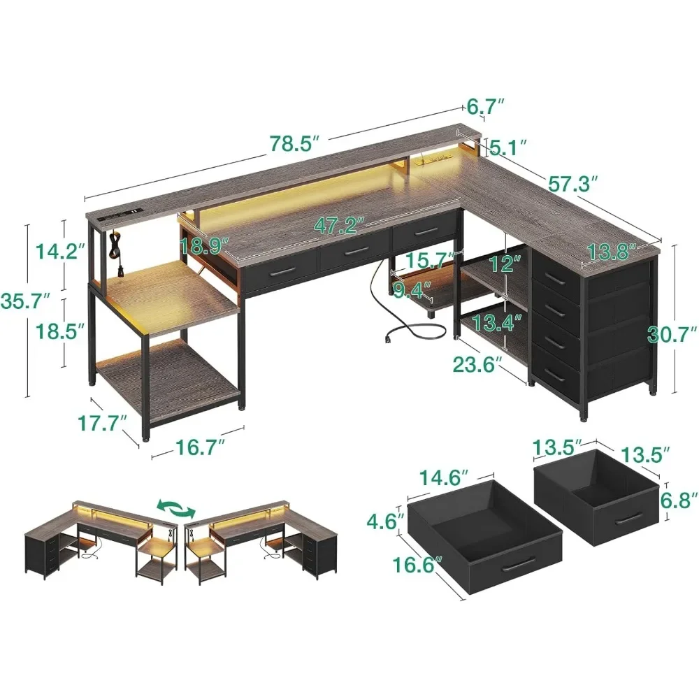 79" L Shaped Desk, L Shaped Computer Desk with 2 Power Outlets & Monitor Shelf, Home Office Desk with Storage Shelves,