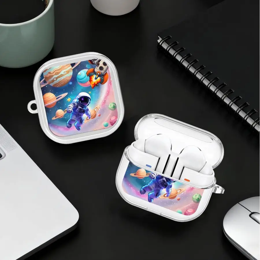 Cartoon Astronaut Clear Earphone Cases Cover With Hook Case For Samsung Galaxy Buds 2Pro 3 FE 3Pro 4Pro Live 2 4 Pro