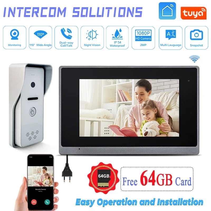 

Top Sale 7 Inch IP Wired Video Door Phone Intercom System 1080P 2Mp Video Intercom For Home Villa Apartment