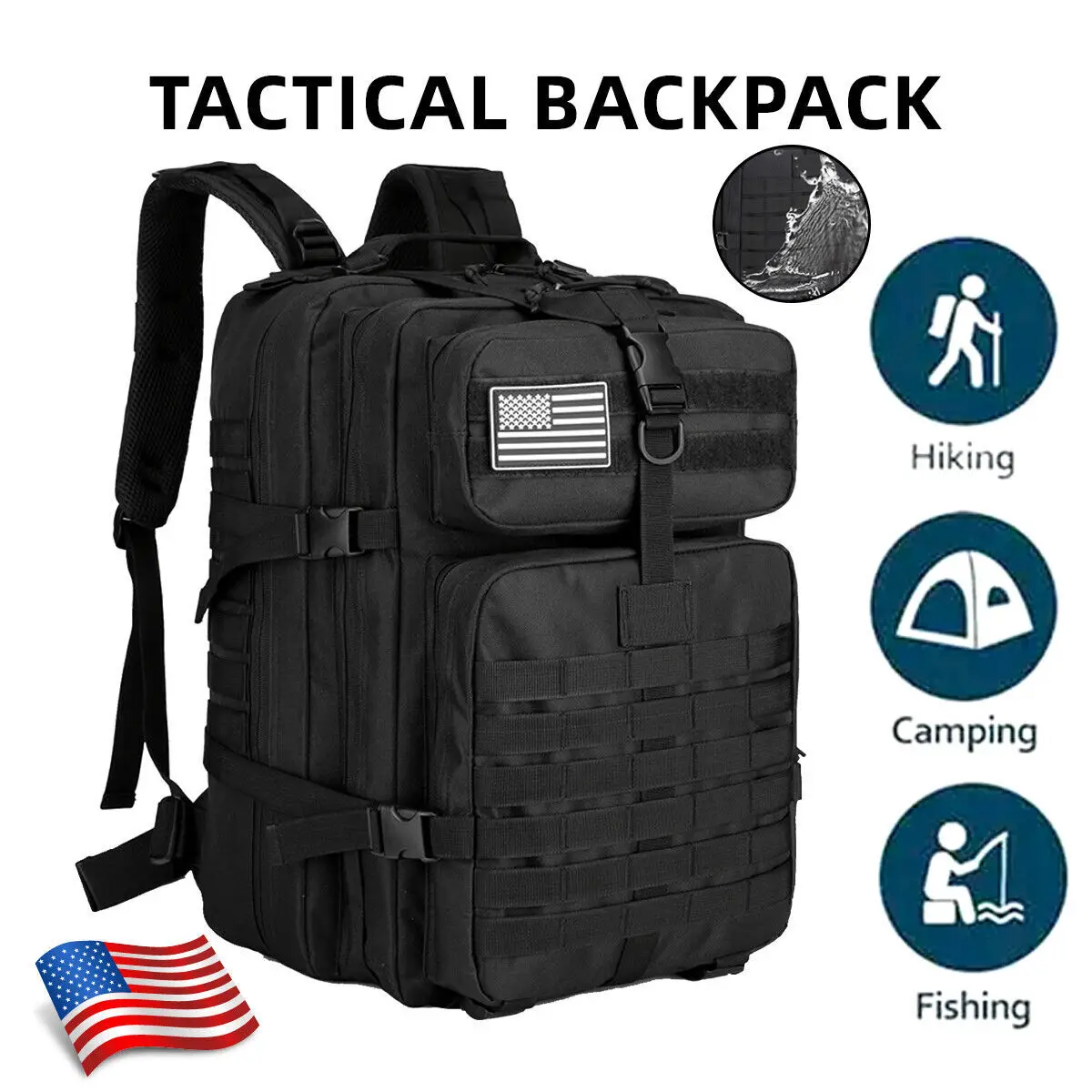 45L Military Tactical Backpack Army Pack Molle Rucksack Outdoor Travel Bag