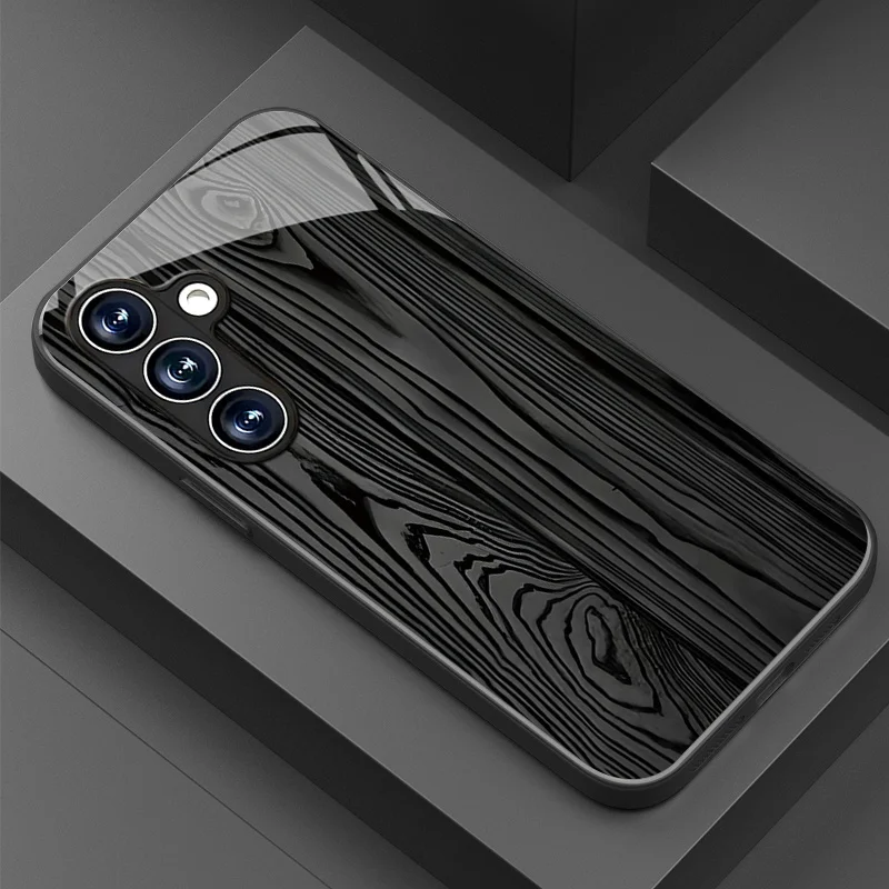 Simple wood grain pattern glass phone case suitable for Samsung Galaxy S26 S25 S24 S23 S22 S20FE/Ultra/Plus anti drop back cover