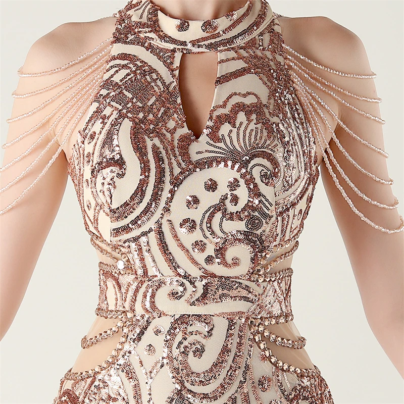 المرأة الصيف بلا أكمام مثير أنيقة قطع الديكور مطرزة كوكتيل حفلة موسيقية فاخرة مساء حفلة مناسبة رسمية فستان طويل