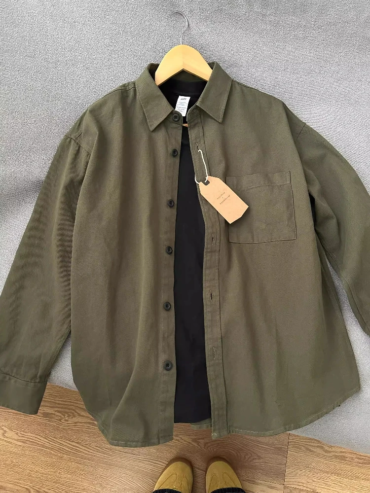 

Military een Pure Cotton Long Sve irt Men's Sle Retro Japanese Workwear Layering Inner irt Loose Lazy Sle Jaet