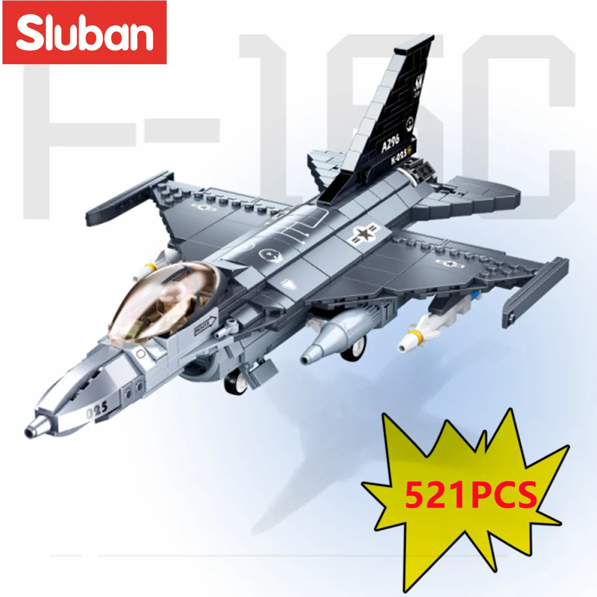 Sluban Building Block Toys Army F-16C Falcon 521PCS Bricks B0891 Compatbile With Leading Brands