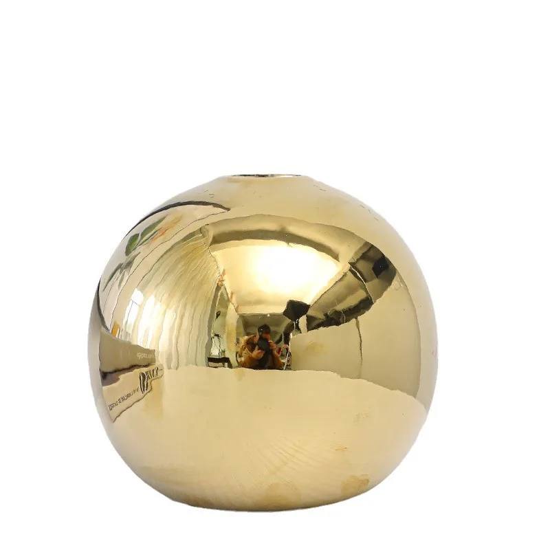 Ceramic Vase Gold-plated Ball Flower Arrangement Desktop Hydroponics Container Living Room Office Bookcase Vase Gold Vase
