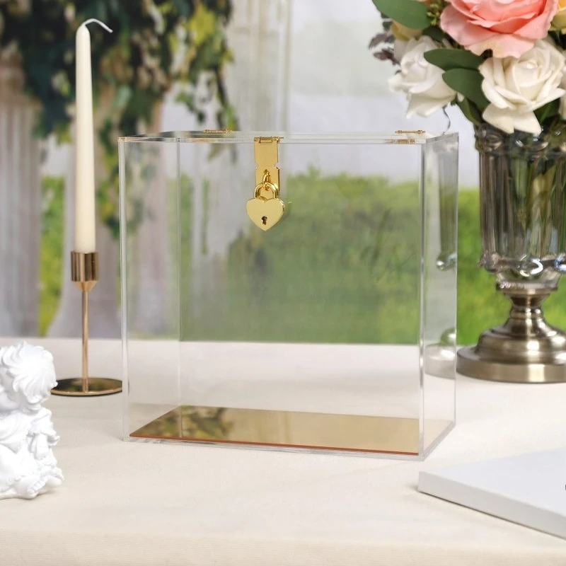 Transparent Lock Gift Gold Red Packet Storage Box Birthday Banquet Greeting Card Box Creative Gift Box
