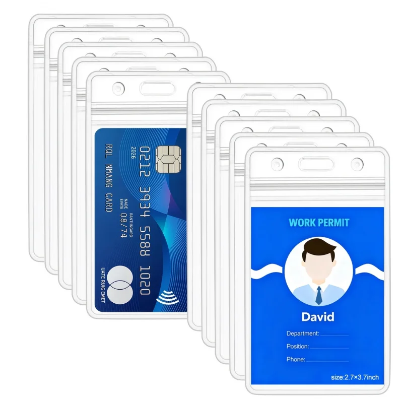 5/10/20pcs Vertical Clear ID Badge Holders, ID Card Holders, PVC Plastic Badge Holders with Resealable Zip,