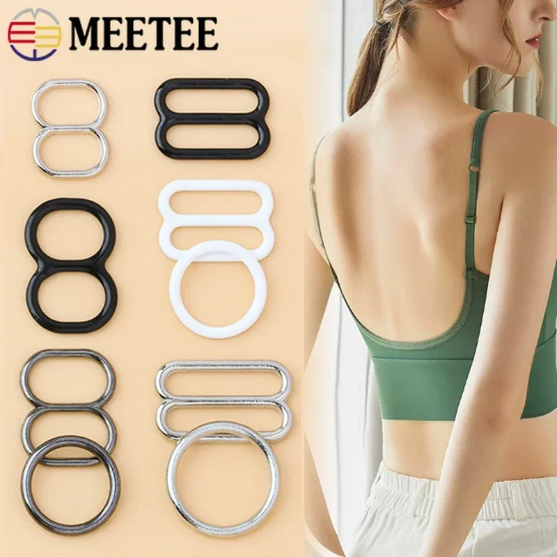 Meetee 50Sets 6-15mm Metal Bra Buckles Underwear Bikini O Ring Adjuster Slider Clasp Lingerie Suspender Strap Connector Hook