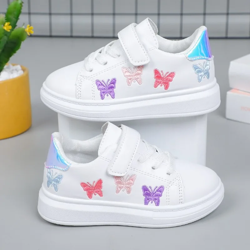 Spring Autumn Children Waterproof Sneakers Skate Shoe Kid PU Leather Thick-Soled White Shoe Girls Soft-Soled Slip-On Sports Shoe