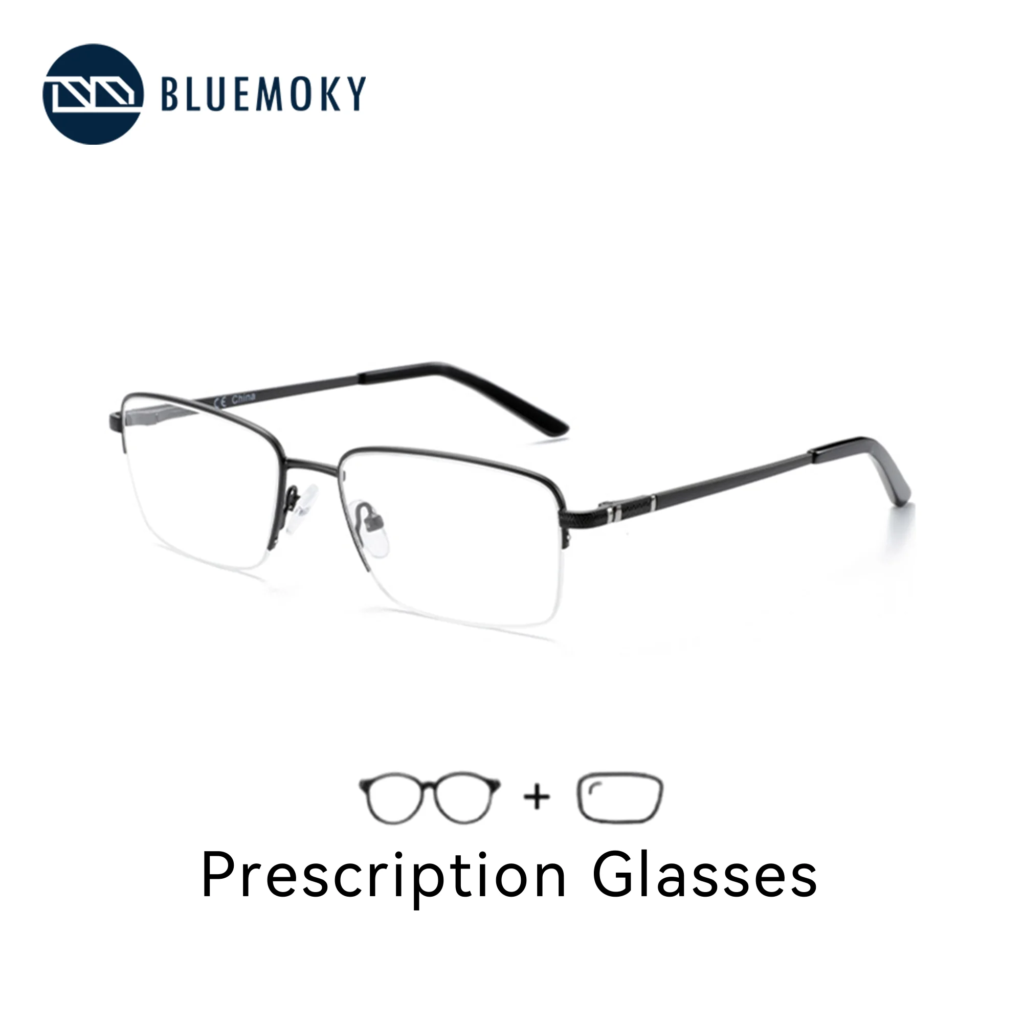 

Очки BLUEMOKY с половинной оправой для мужчин, металлическая оправа, прогрессивные линзы для коррекции близорукости с фотохромным покрытием, блокирующие синий свет