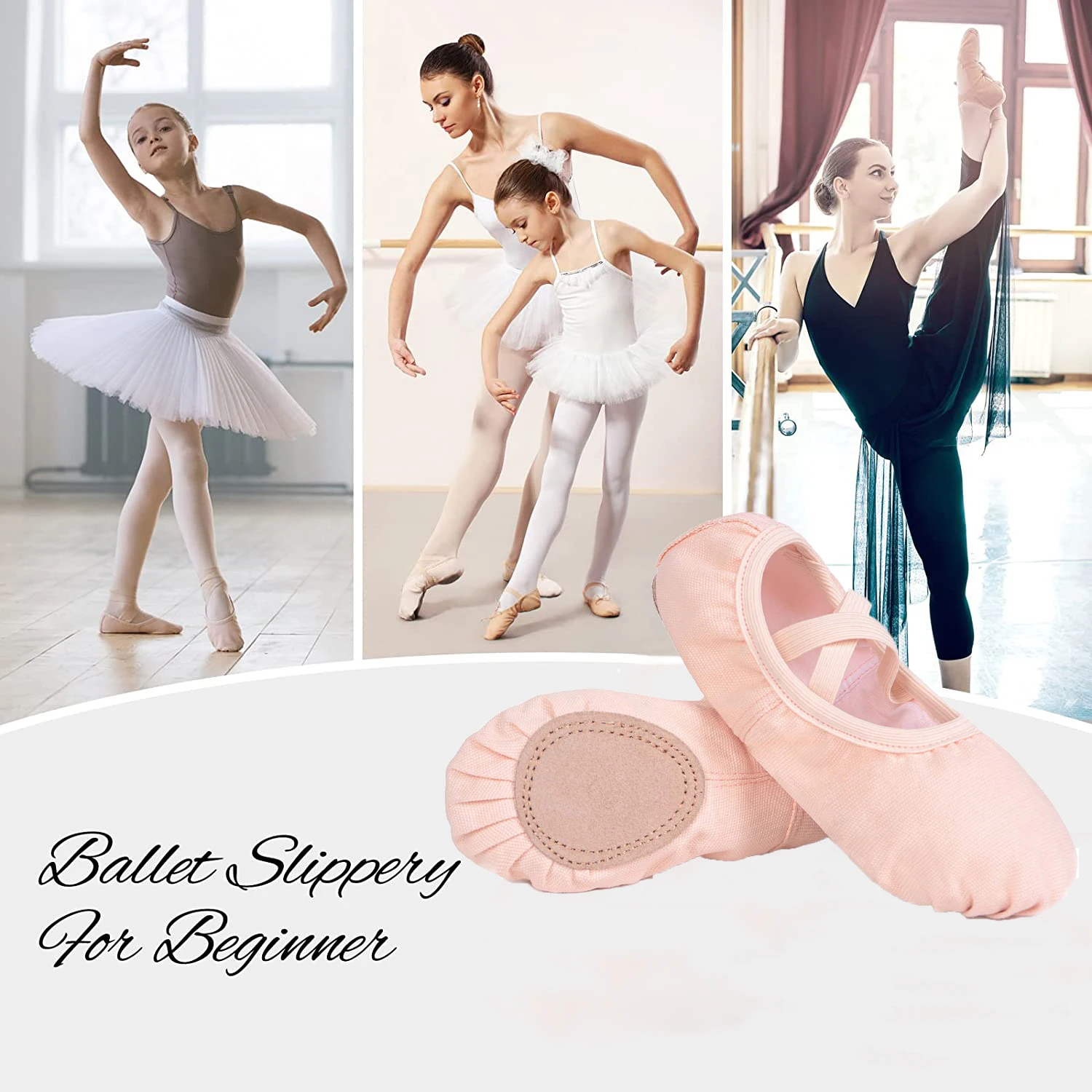 Girls Ballet Shoes Canvas Split-Sole  Lightweight Ventilate Flats Shoes Crossed Instep Elastics Gymnastics shoes