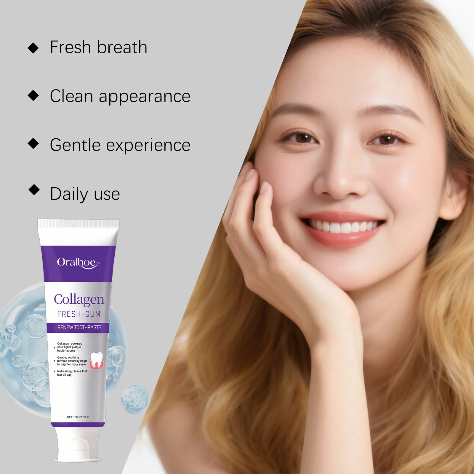 ORALHOE Collagen Toothpaste Improve Tooth Yellow Remove Dental Plaque Fresh Breath Eliminate Bad Breath Tooth Whiten Toothpaste