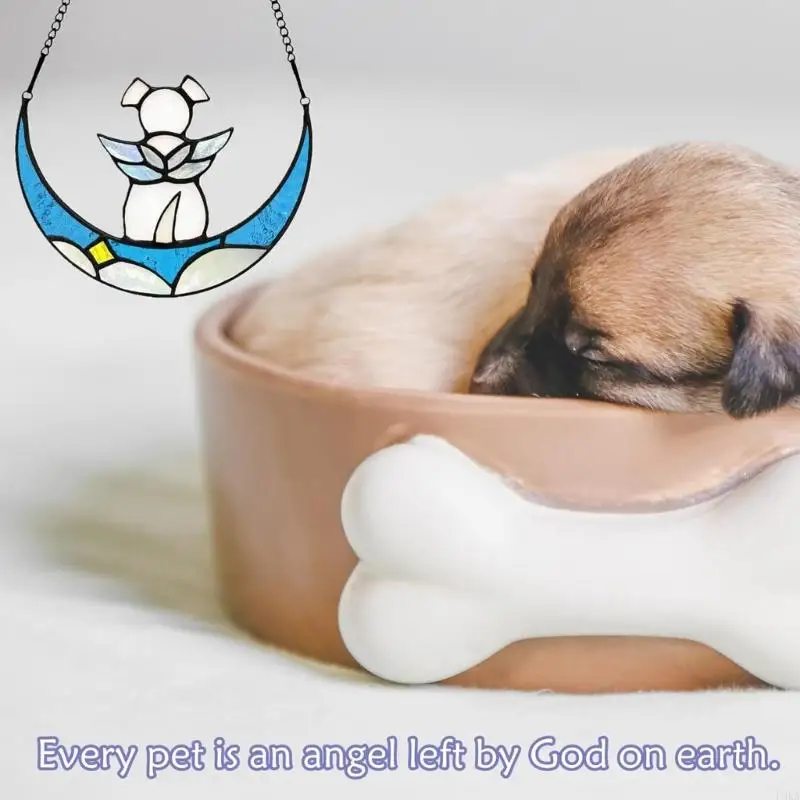   2 Acrylic Pet Memory Sun Hangers Memory Dog Moon Design Rainbow Artistic Display for Grieving Pet Owners