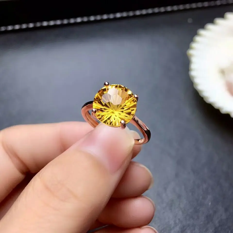 MeiBaPJ Fireworks Natural Citrine Jewelry Set 925 Silver Necklace Earrings Ring Three-piece Suite Wedding Jewelry for Women