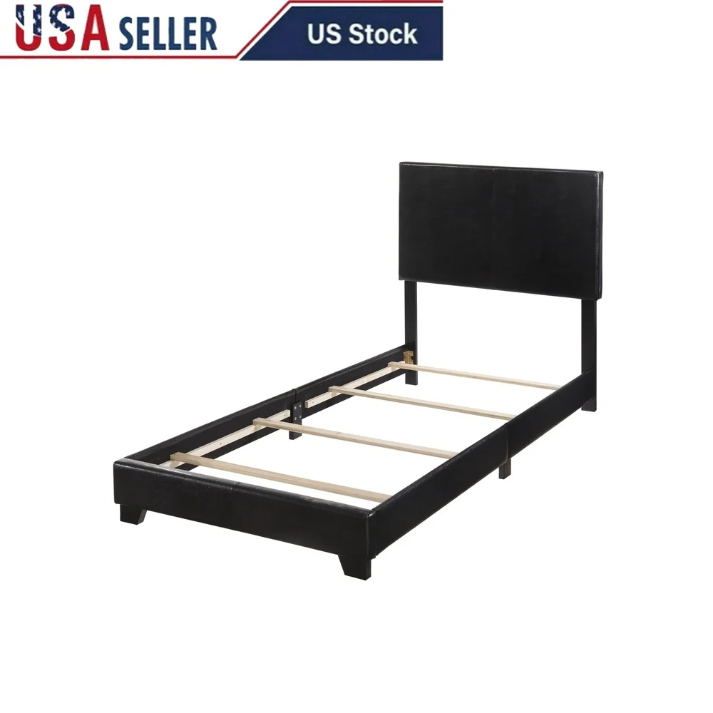 

Faux Leather Twin Bed Frame with Padded Headboard Platform Design Durable Compact Easy Assembly Requires Box Spring